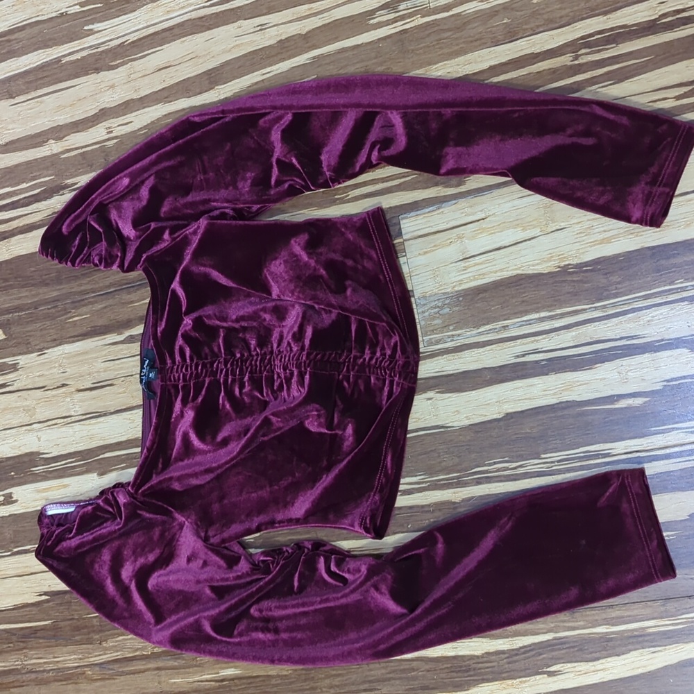 LAST CHANCE or CHARITY Mixed Threads crop velvet burgundy top